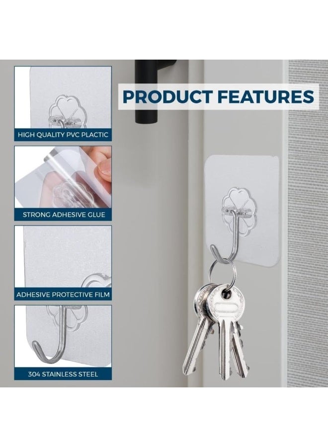 ٥٠ قطعة من خطافات الحائط الشفافة المقاومة للماء - خطافات لاصقة شديدة التحمل تتحمل وزن ٢٢ رطلاً، مناسبة للمنزل والحمام والمطبخ والدش والأبواب والتعليق الخارجي، سهلة التركيب والإزالة دون إتلاف الجدران. - Image 4